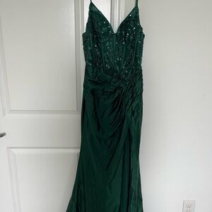 Dark green prom dress with slit